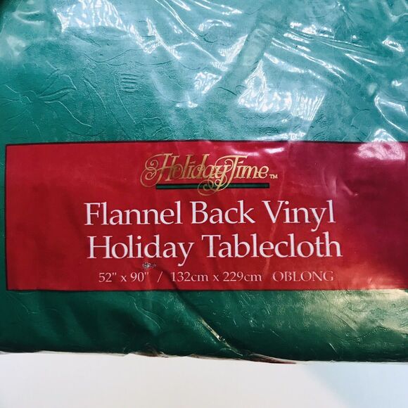 NEW Holiday Time Green Christmas Tablecloth Flannel Back Vinyl 52 x 90" Oblong - Picture 2 of 5